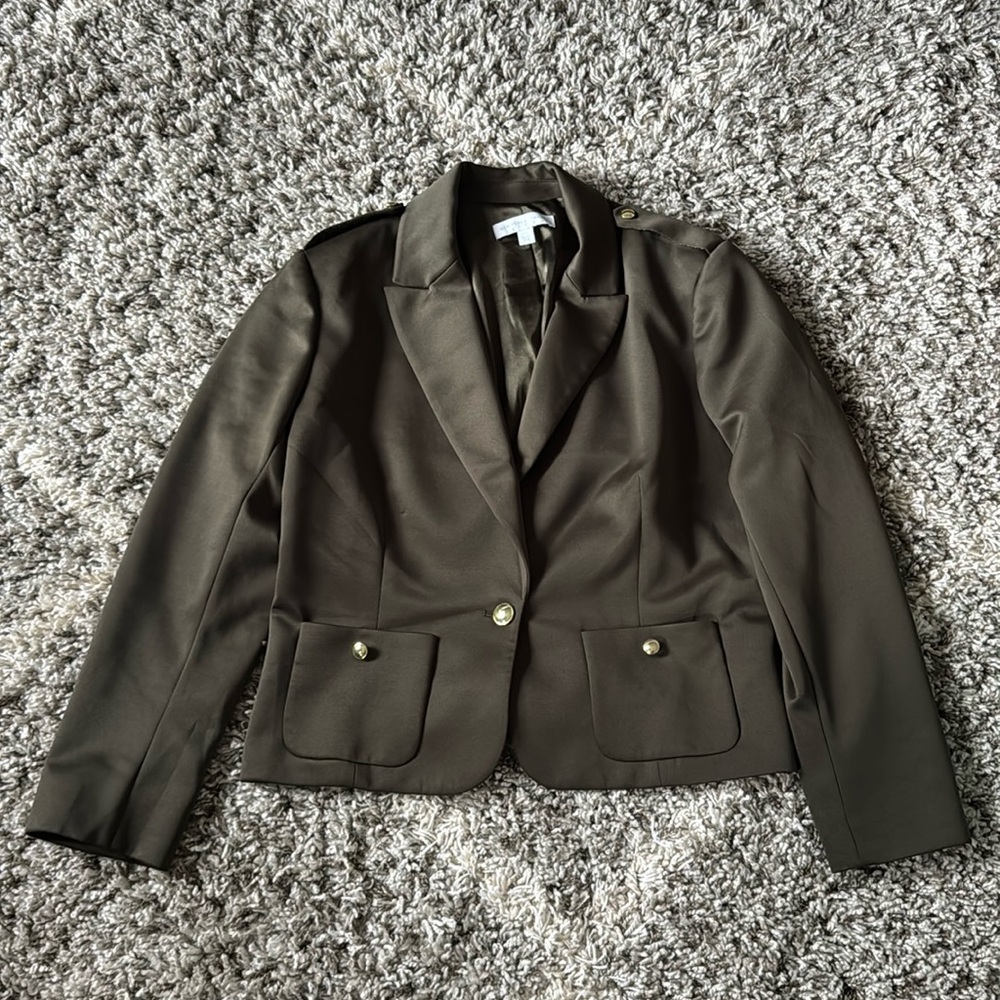 New York Company | Army Green Satin Blazer with Gold Buttons